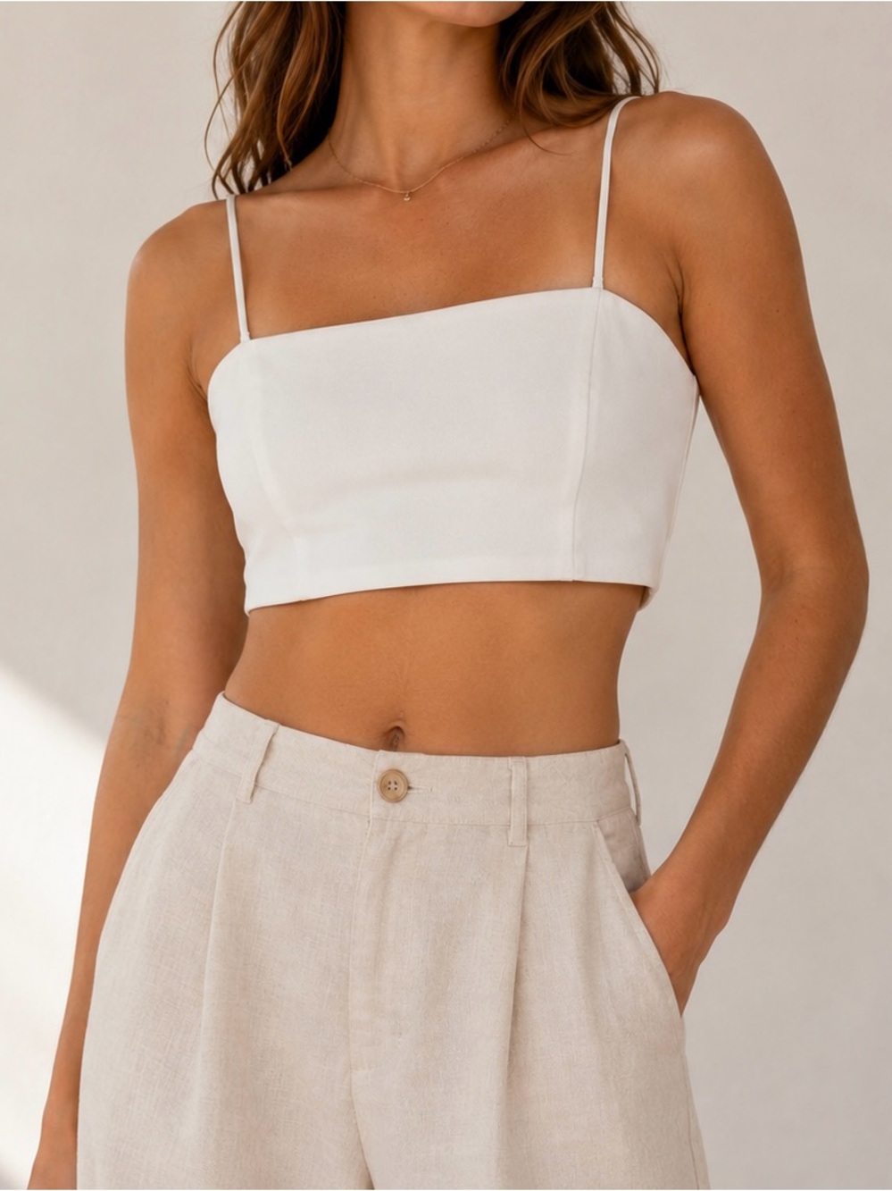 Tahari ASL Women's Ivory Satin Cropped Camisole Top Size 12